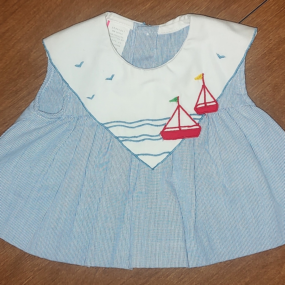 Vintage Baby Top in Blue with Sailboats Size 12M